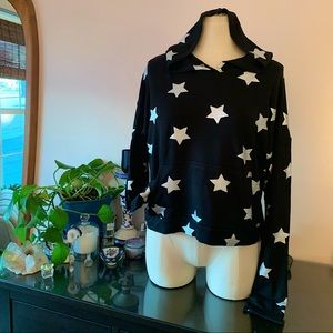 L.N.V. Silver metallic star cropped hoodie